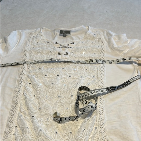 JM Collection White Blouse with Lace-Up Detail 3/4 length Sleeves - Picture 6 of 7